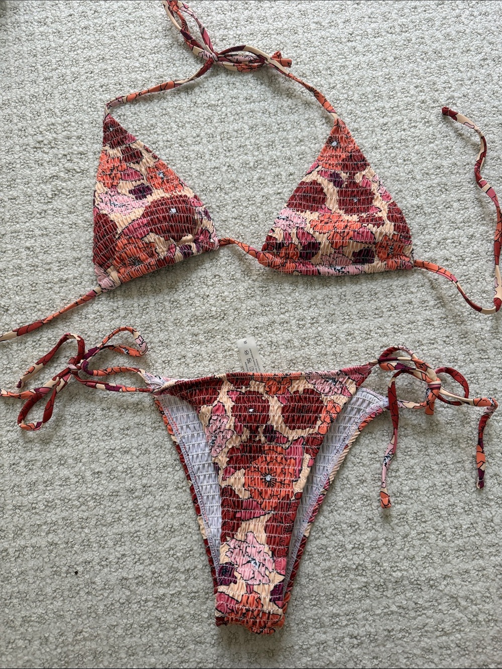 Triangle Tie-Side Bikini Set in Coral Floral